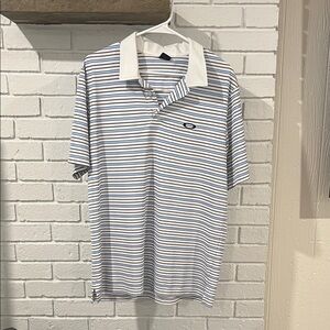 Oakley Blue and White Striped Polo Shirt